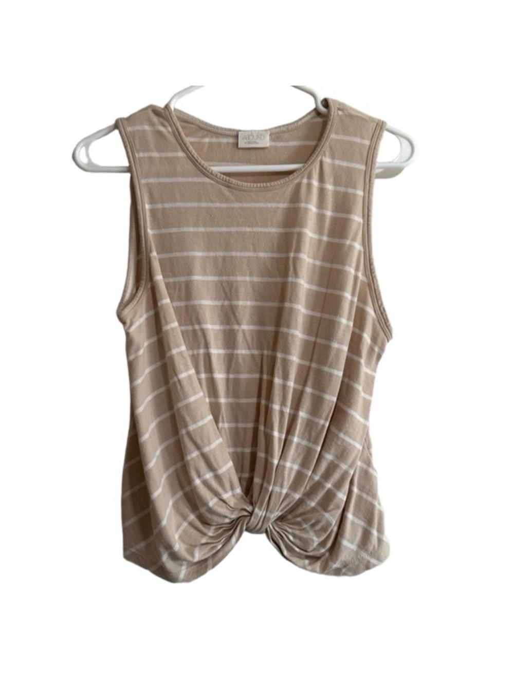 Abound Beige & White Striped Twist-Front Tank Top